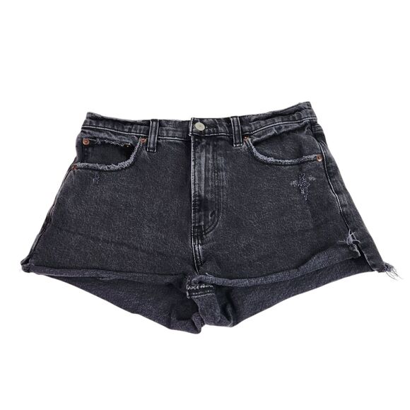 ABERCROMBIE & FITCH Mom Short Womens 28 6 Black Distressed Denim High Rise - Picture 1 of 11